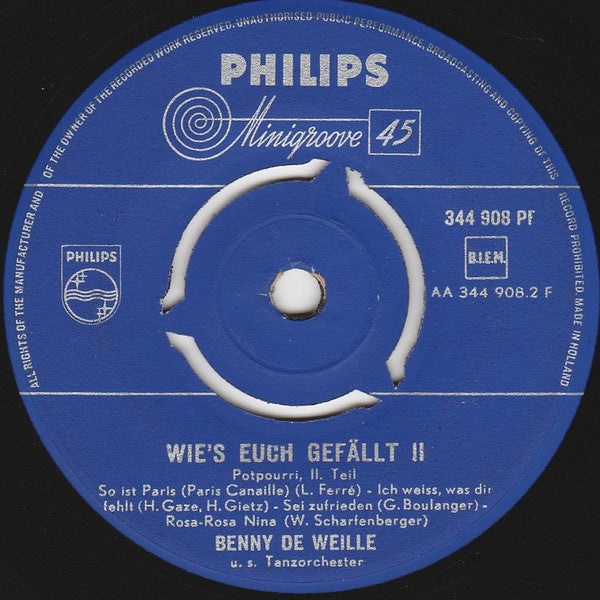 Benny De Weille Mit Seinem Orchester : Wie's Euch Gefällt II (7", Mono)