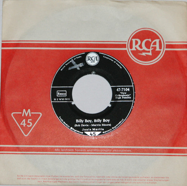 Janis Martin (2) : Billy Boy, Billy Boy (7", Single)
