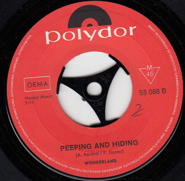Wonderland (8) : Boomerang / Peeping And Hiding (7", Single, Mono)
