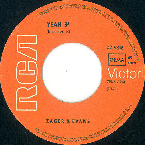 Zager & Evans : Help One Man Today / Yeah 3² (7", Single)
