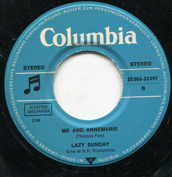 Lazy Sunday : As Long / Me And Annemarie (7", Single)