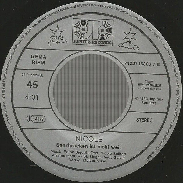 Nicole (2) : Mehr Als Nur Zusammen Schlafen Gehn (7", Single)