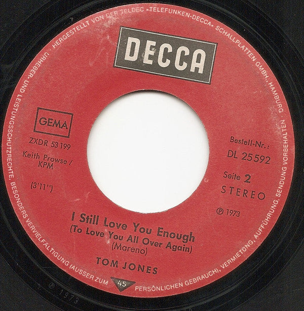 Tom Jones : Today I Started Loving You Again (7", Single)