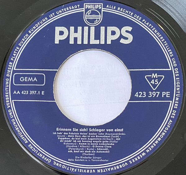 Die Rixdorfer Sänger - Orchester Béla Sanders : Erinnern Sie Sich? Schlager Von Einst (7", EP, Mono)