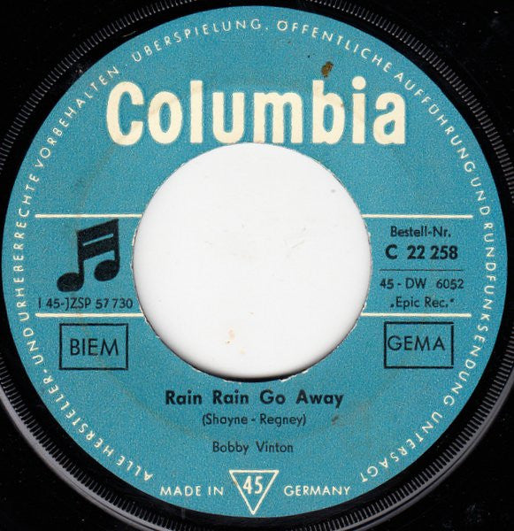 Bobby Vinton : Mister Lonely / Rain Rain Go Away (7", Single)
