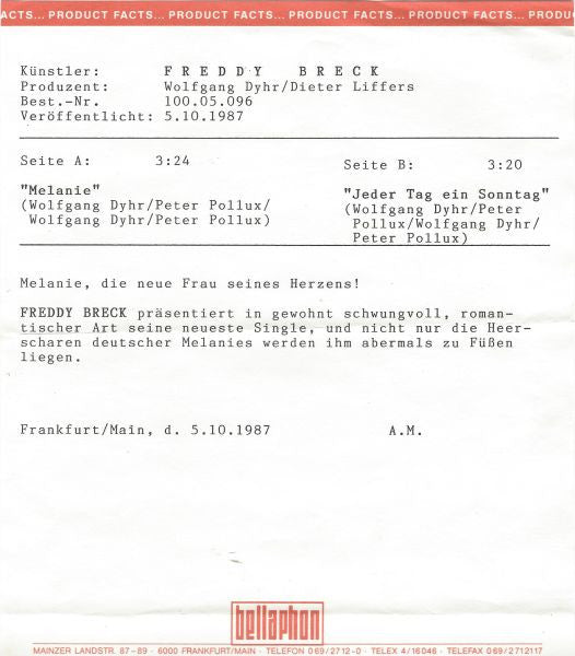 Freddy Breck : Melanie (7", Single)