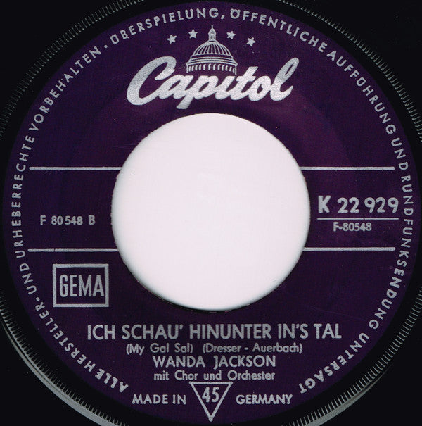 Wanda Jackson : Morgen, Ja Morgen / Ich Schau' Hinunter In's Tal (7", Single)