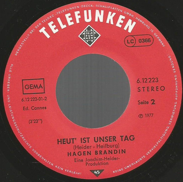 Hagen Brandin : Grüße An Adeline (7", Single)