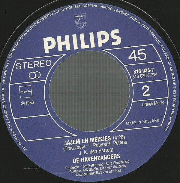 De Havenzangers : Olé En Marie Doet Niet Mee (7", Single)