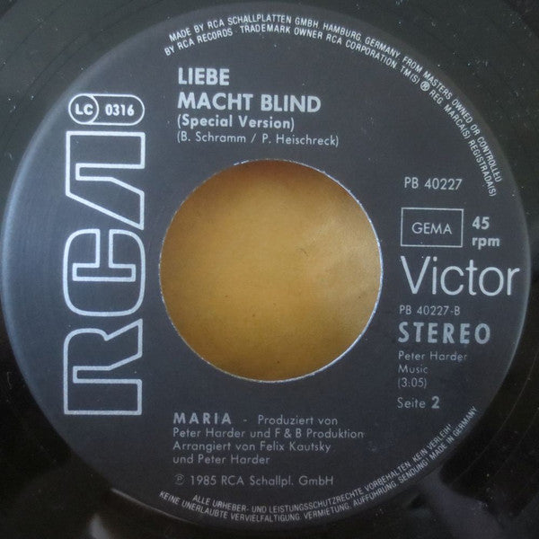 Maria (41) : Liebe Macht Blind (7", Single)