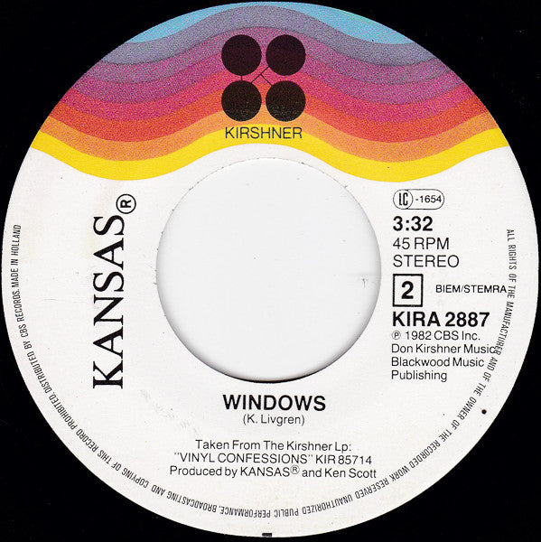 Kansas (2) : Right Away (7", Single)