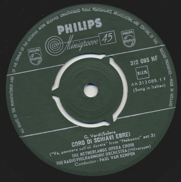 Giuseppe Verdi , Nederlands Opera Koor , Radio Filharmonisch Orkest : Coro Di Schiavi Ebrei - Coro D' Introduzione (7", Mono)