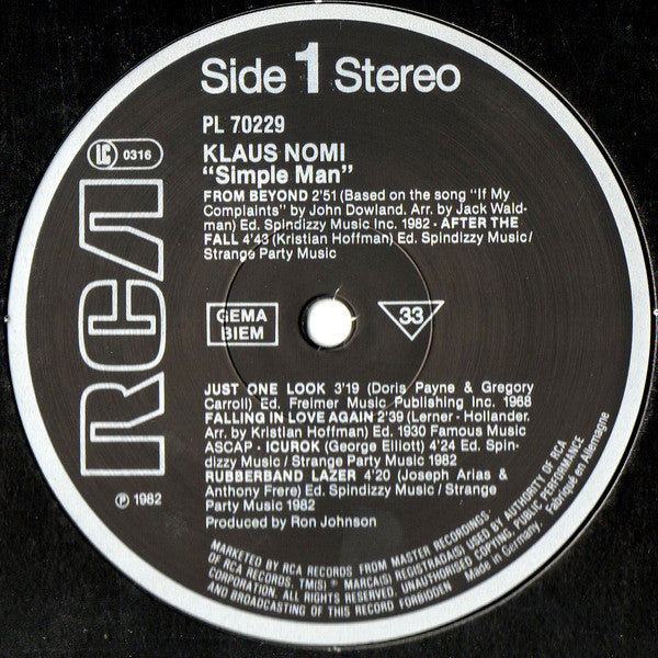 Klaus Nomi : Simple Man (LP, Album, RE)