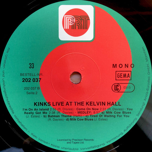 The Kinks : Live At Kelvin Hall (LP, Album, Mono, RE)