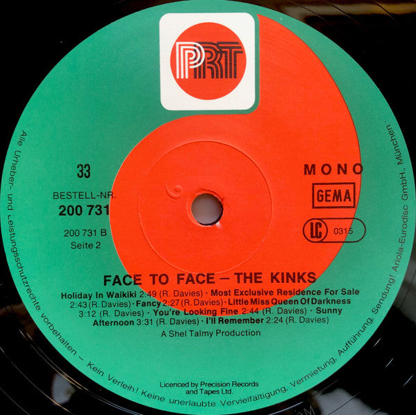 The Kinks : Face To Face (LP, Album, Mono, RE)