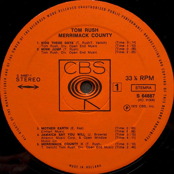 Tom Rush : Merrimack County (LP, Album, Gat)