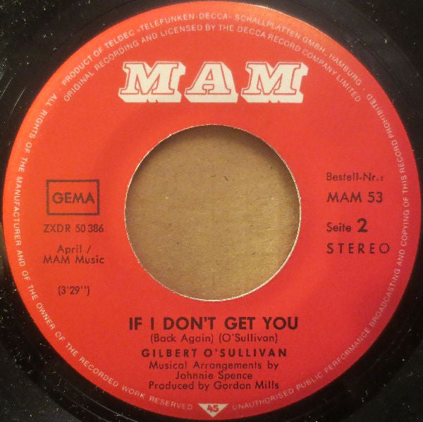 Gilbert O'Sullivan : No Matter How I Try (7", Single)