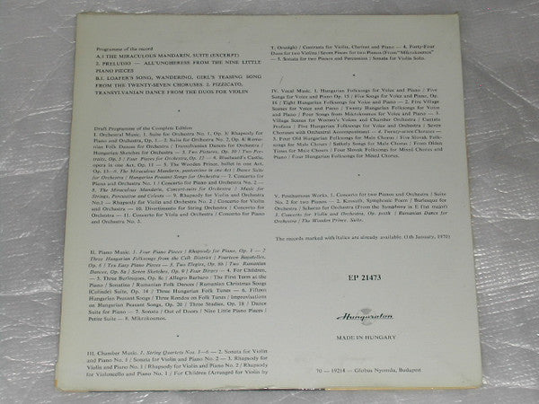 Béla Bartók : Introductory Record Of The Bartók Complete Edition (7", EP)