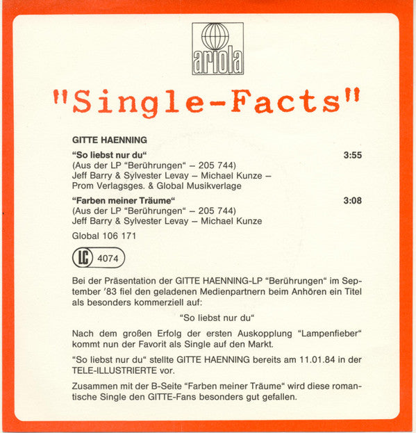 Gitte Hænning : So Liebst Nur Du (7", Single)