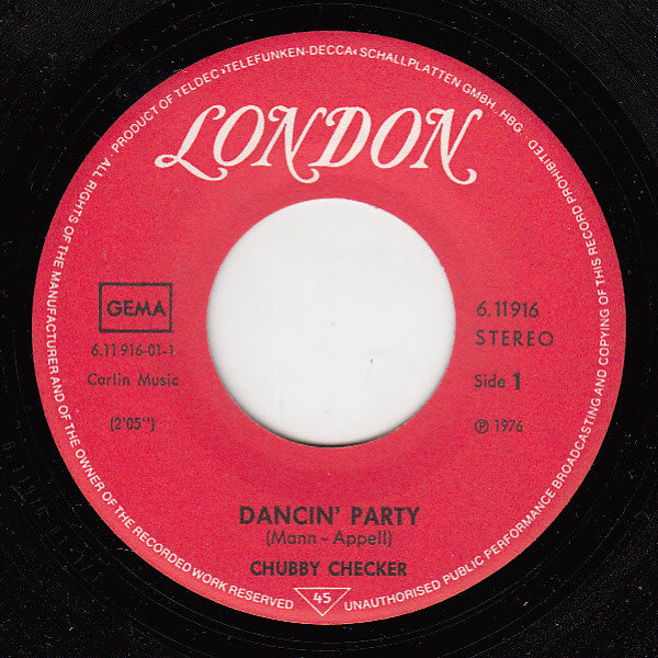 Chubby Checker : Dancin' Party (7", Single, RE)