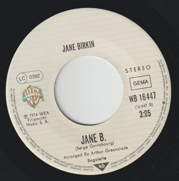 Jane Birkin Avec Serge Gainsbourg : Je T'aime... Moi Non Plus (7", Single, RE)
