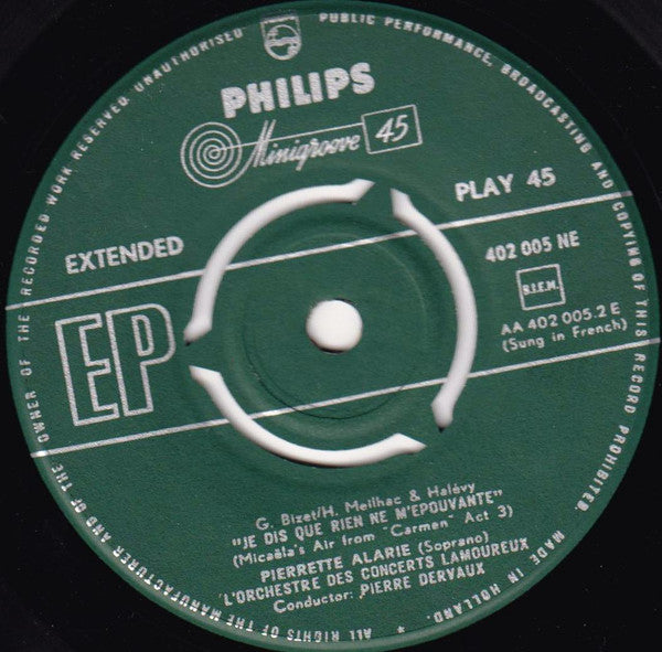 Pierrette Alarie : Cavatine Der Leila / Ich Sprach, Dass Ich Furchtlos Mich Fühle (7", EP, Mono)