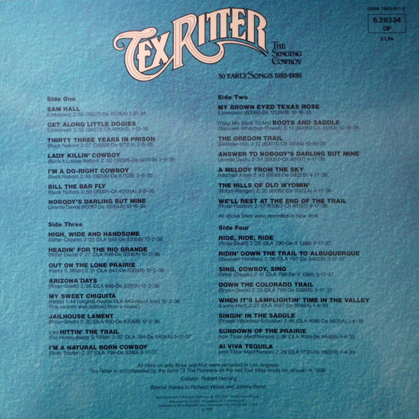 Tex Ritter : The Singing Cowboy (2xLP, Comp)