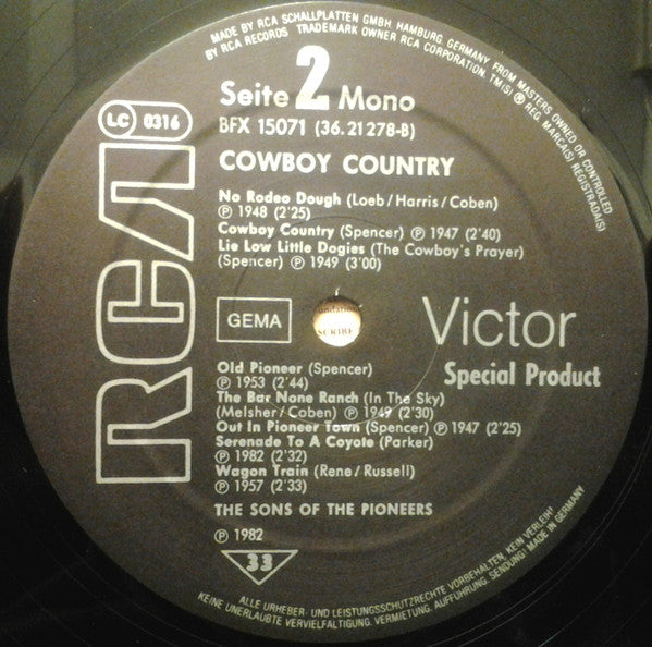 The Sons Of The Pioneers : Cowboy Country (LP, Album, Mono)