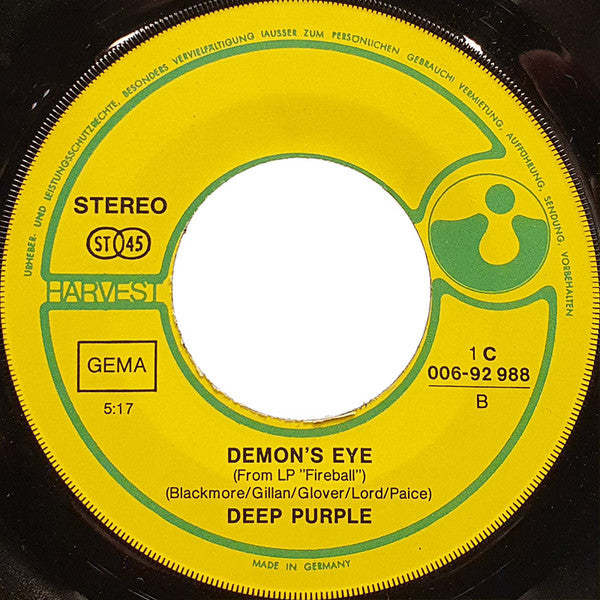 Deep Purple : Fireball (7", Single)