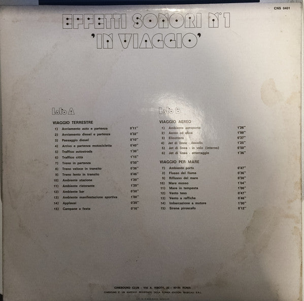 No Artist : Effetti Sonori N1 'In Viaggio' (LP)