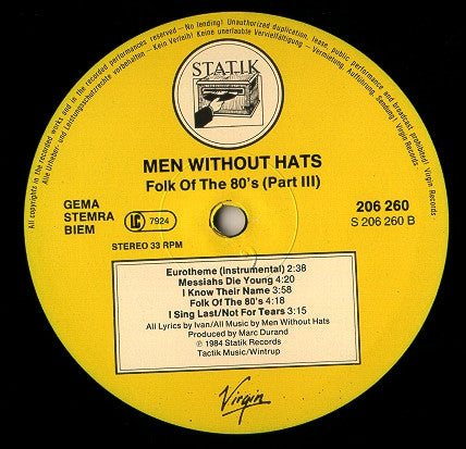 Men Without Hats : Folk Of The 80's (Part III) (LP, Album)