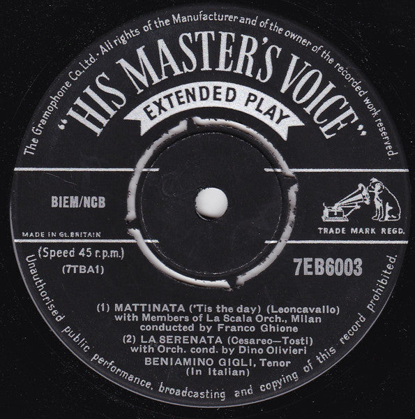 Beniamino Gigli : Mattinata (7", EP)