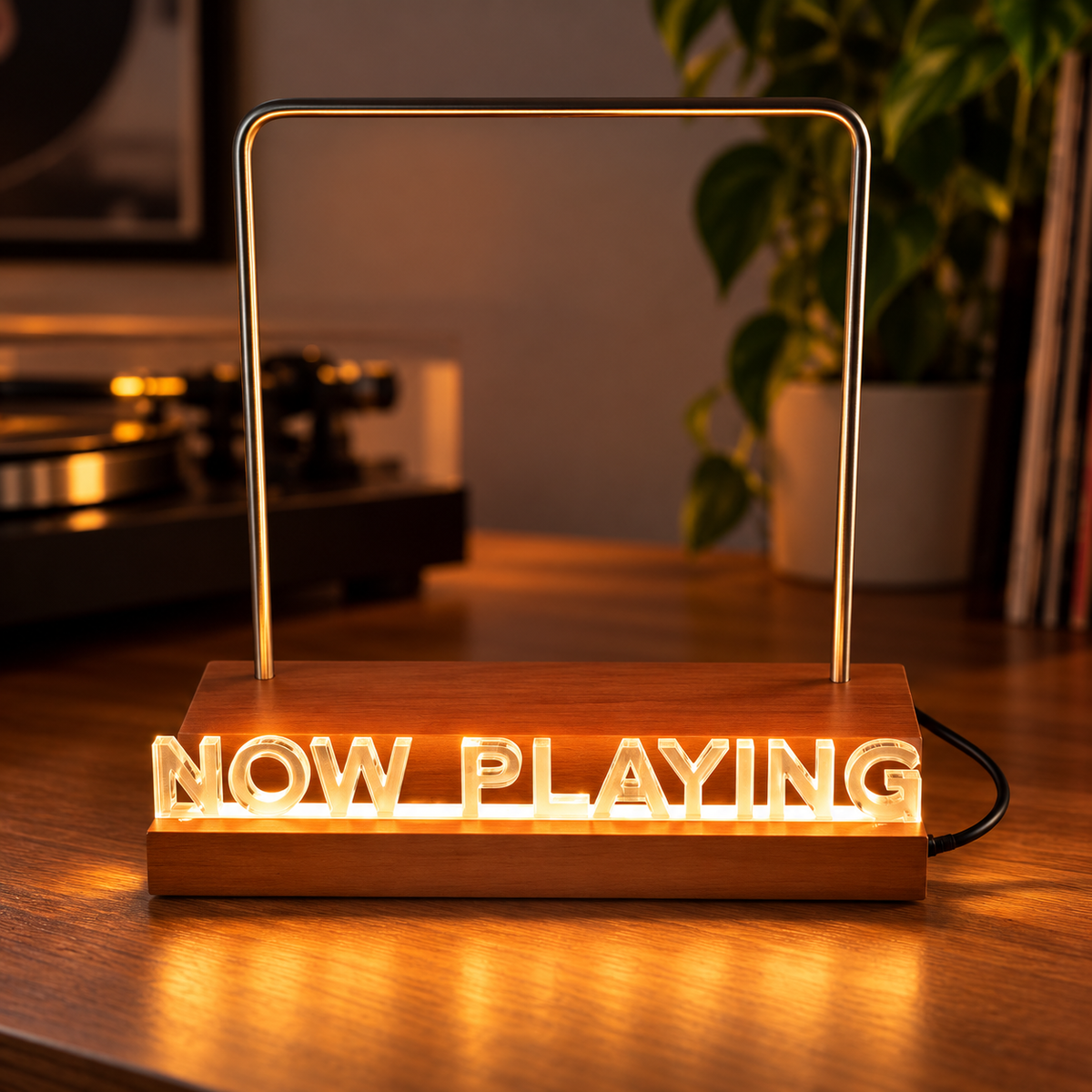 NOW PLAYING LED Vinyl Display – Houten LP Standaard met Verlichting!