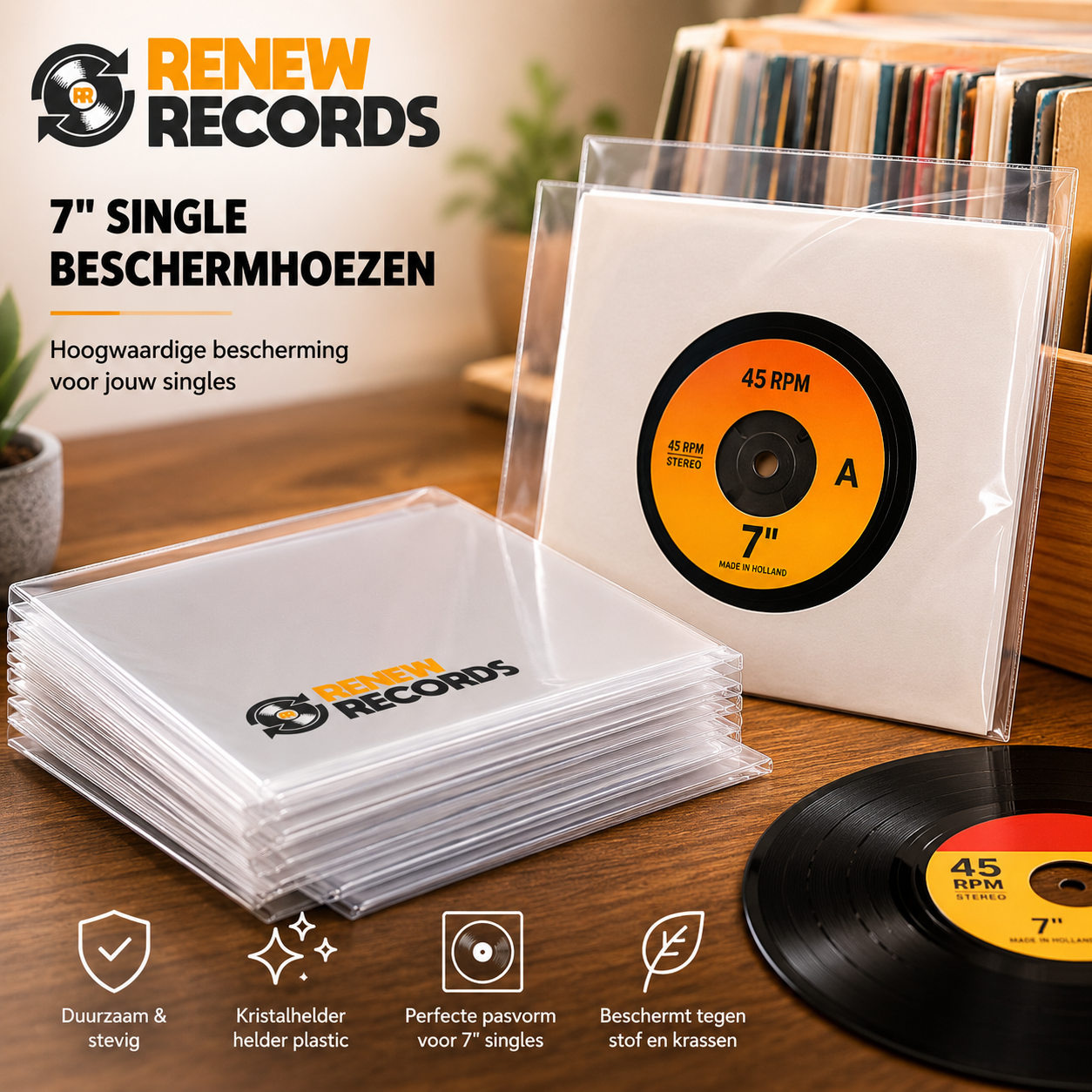 Plastic single 7'' beschermhoesjes 100 stuks