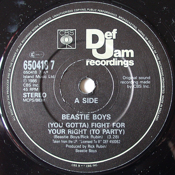 Beastie Boys : Fight For Your Right (7", Single)