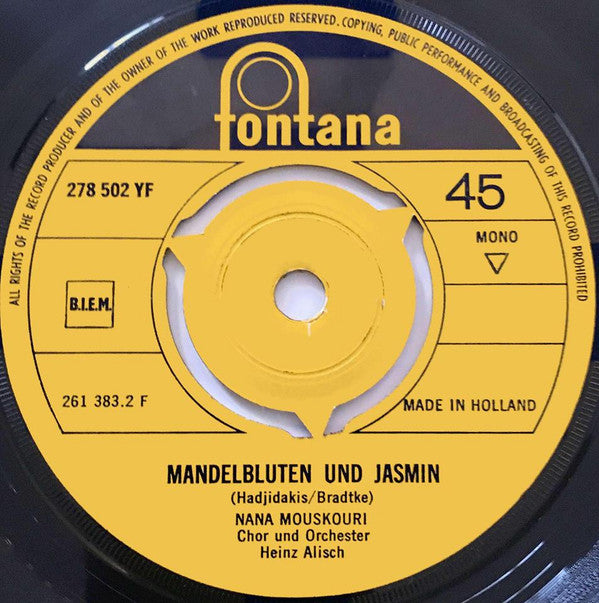 Nana Mouskouri : Rote Korallen (7", Single, Mono)