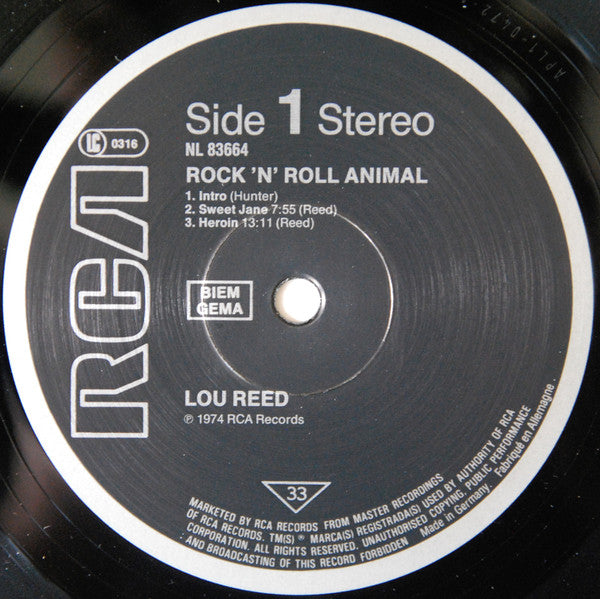 Lou Reed : Rock 'N' Roll Animal (LP, Album, RE)