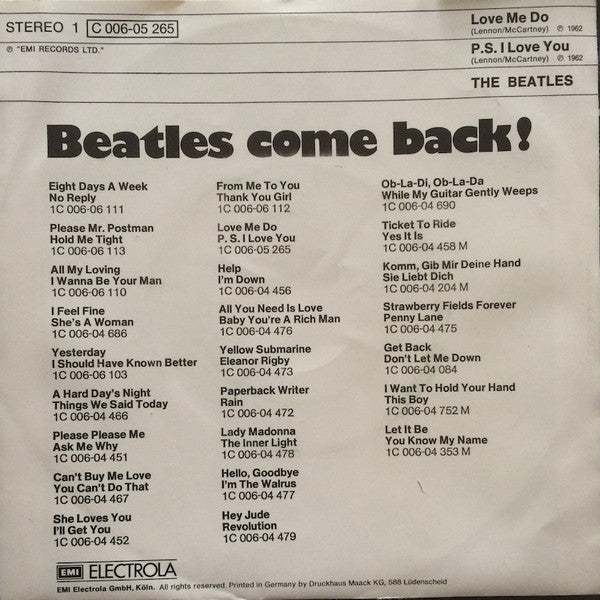 The Beatles : Love Me Do / P. S. I Love You (7", Single, RE)