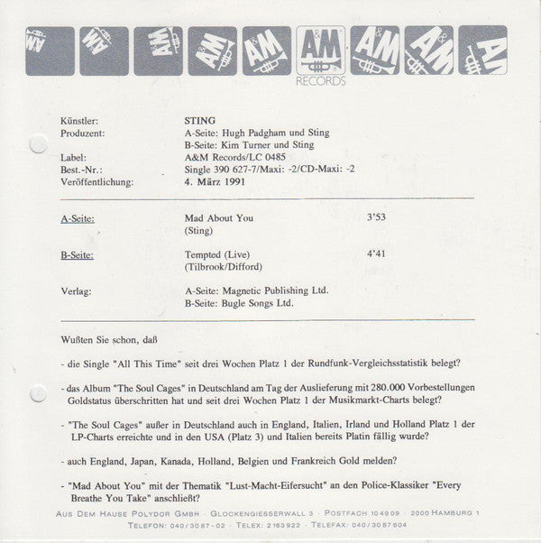 Sting : Mad About You (7", Single)