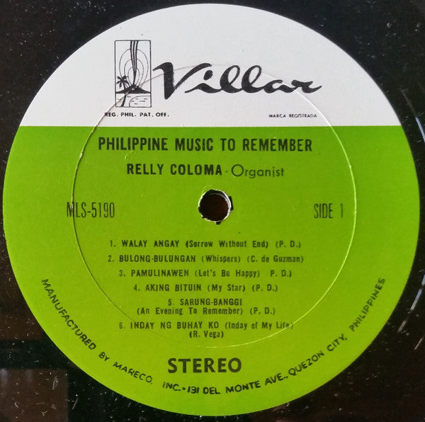 Relly Coloma : Philippine Music To Remember (LP, Album)