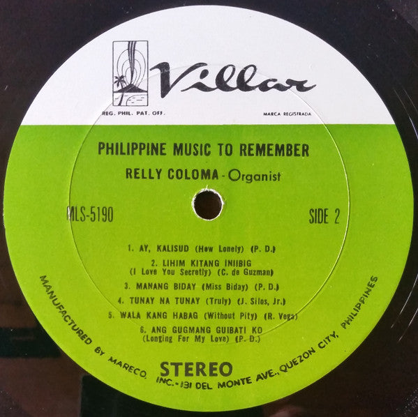 Relly Coloma : Philippine Music To Remember (LP, Album)