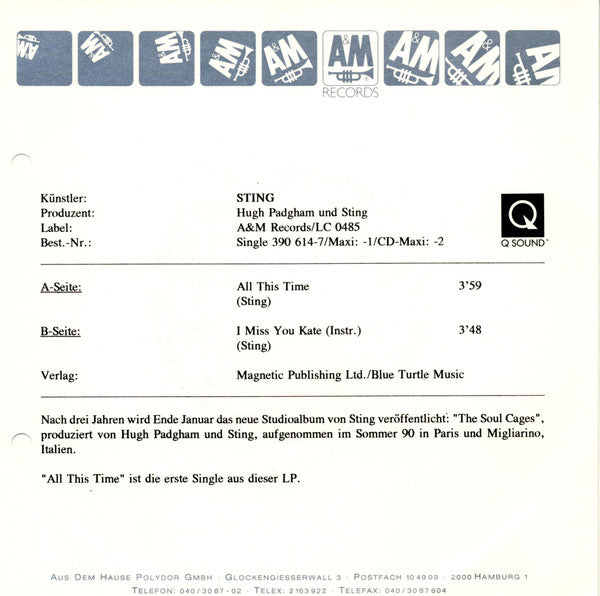 Sting : All This Time (7", Single)
