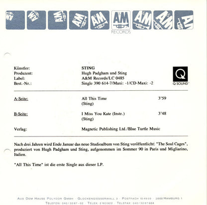 Sting : All This Time (7", Single)