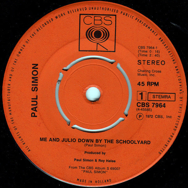 Paul Simon : Me And Julio Down By The Schoolyard / Congratulations (7", Single)