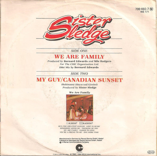 Sister Sledge : We Are Family (1984 Mix By Bernard Edwards) (7", Single)