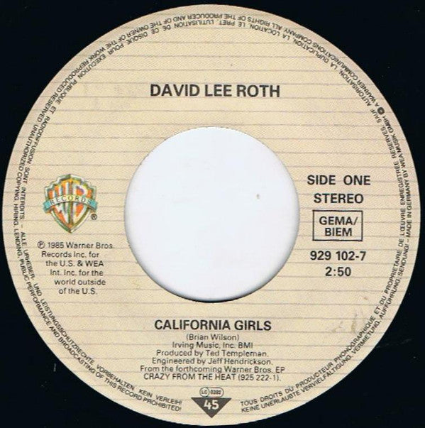 David Lee Roth : California Girls (7", Single)