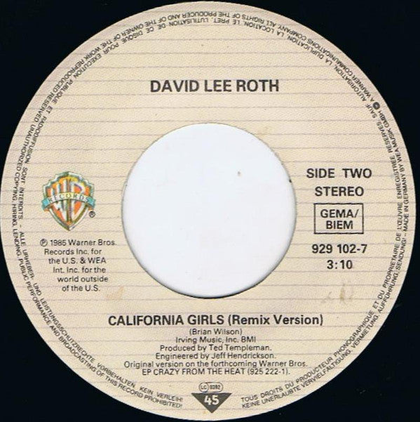 David Lee Roth : California Girls (7", Single)
