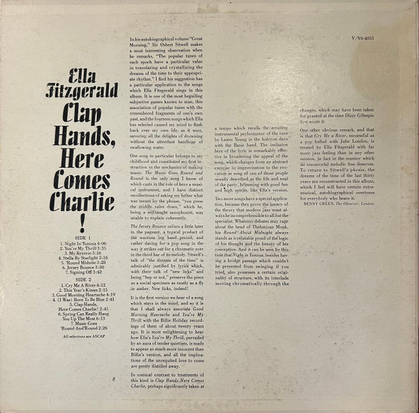 Ella Fitzgerald : Clap Hands, Here Comes Charlie! (LP, Album, Mono)
