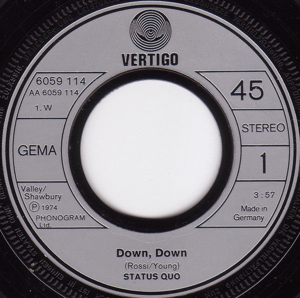 Status Quo : Down, Down (7", Single, RE)