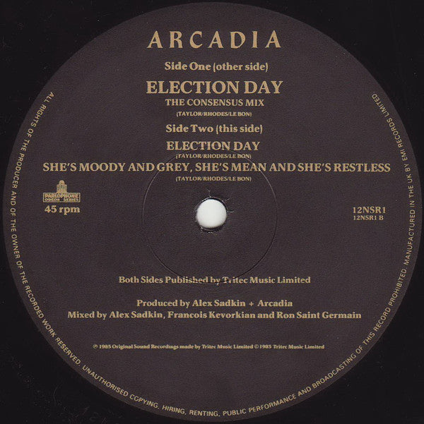 Arcadia (3) : Election Day (12", Single)